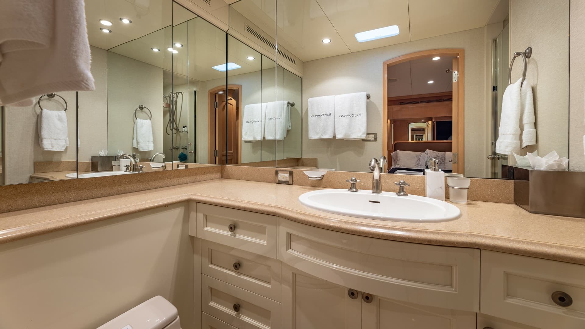 1998 Trinity Yachts Sport Fisherman - BAD COMPANY: Luxurious Bathroom Vanity Area