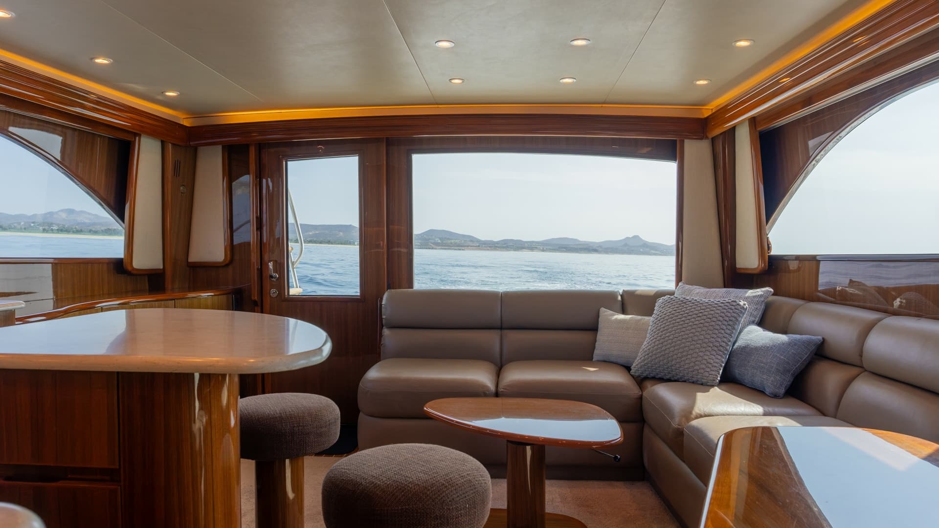 2009 Viking 50 Convertible "Jammin" - A Warm and Welcoming Salon and Galley with Expansive Ocean Views.