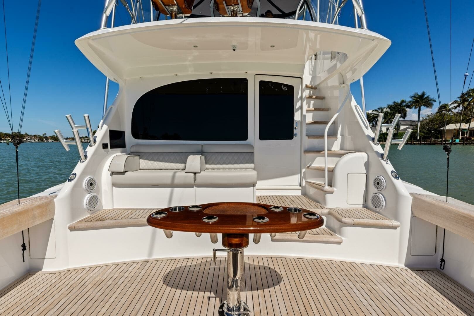 2023 Viking 54 Convertible "Olde Floridian" - Spacious Aft Deck with Seating and Teak Flooring.