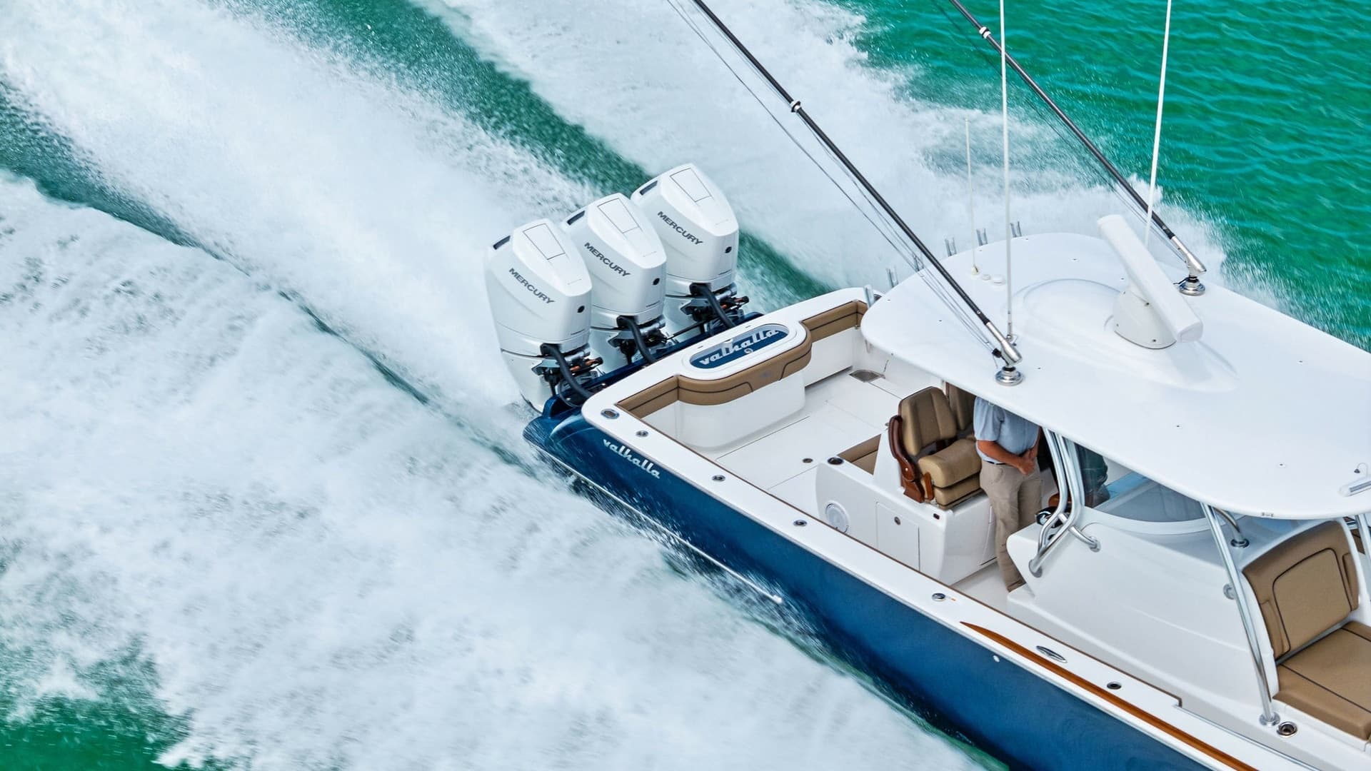 Aerial View of Triple Outboard Engines