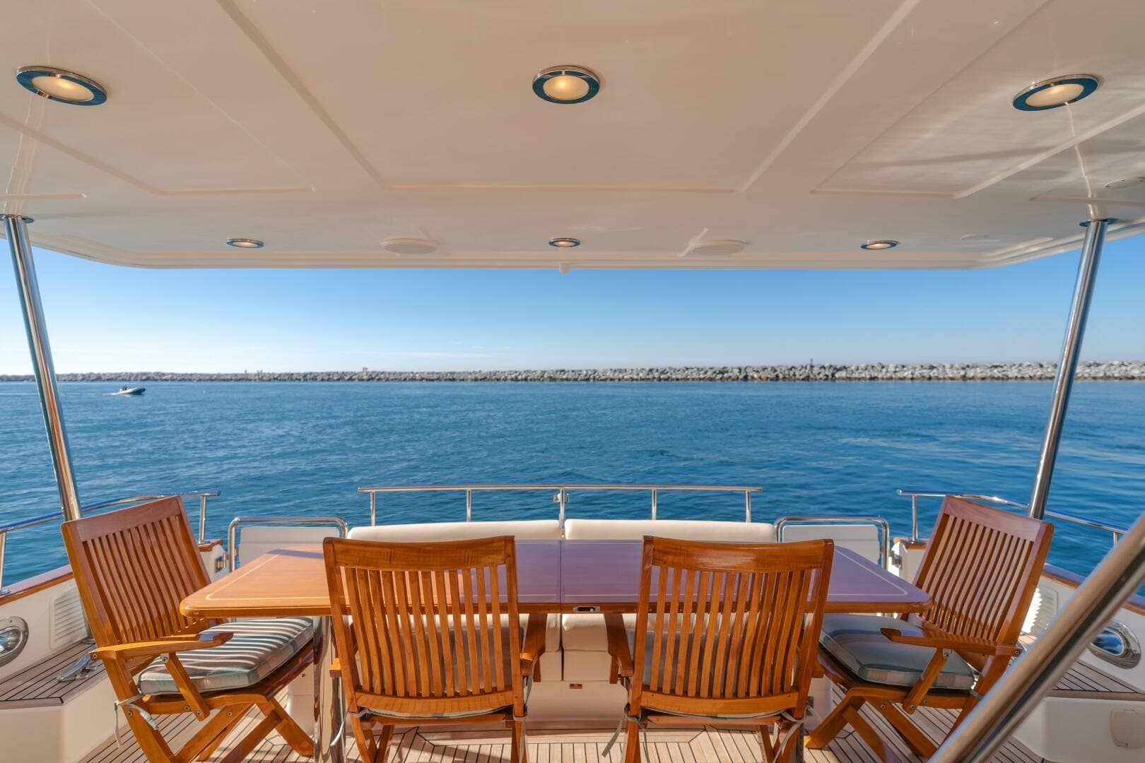 2008 Grand Banks 59 Aleutian RP- "TINTAGEL": Spacious Aft Deck Dining Area