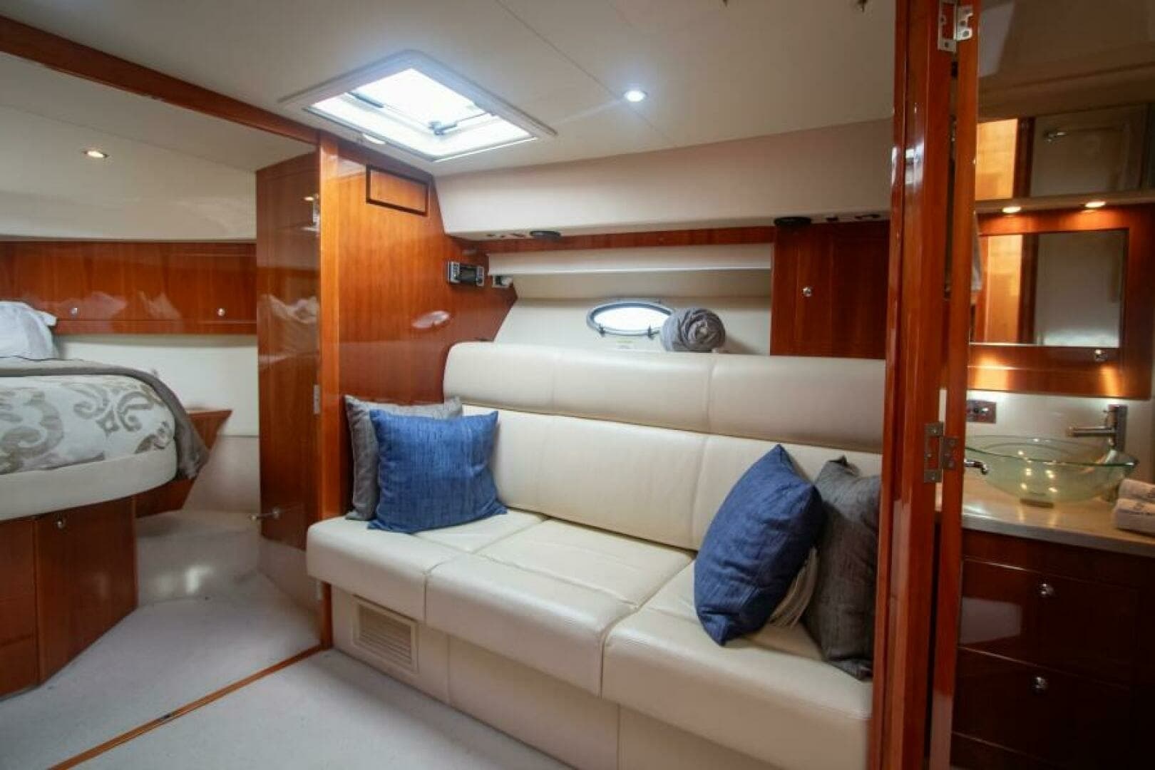 2012 Riviera 50 Sport Yacht - "CONTESSA": Guest Cabin with Seating Area