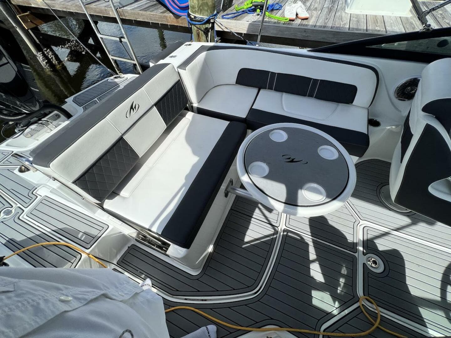 2022 Monterey M-45 boat interior with seating and table.