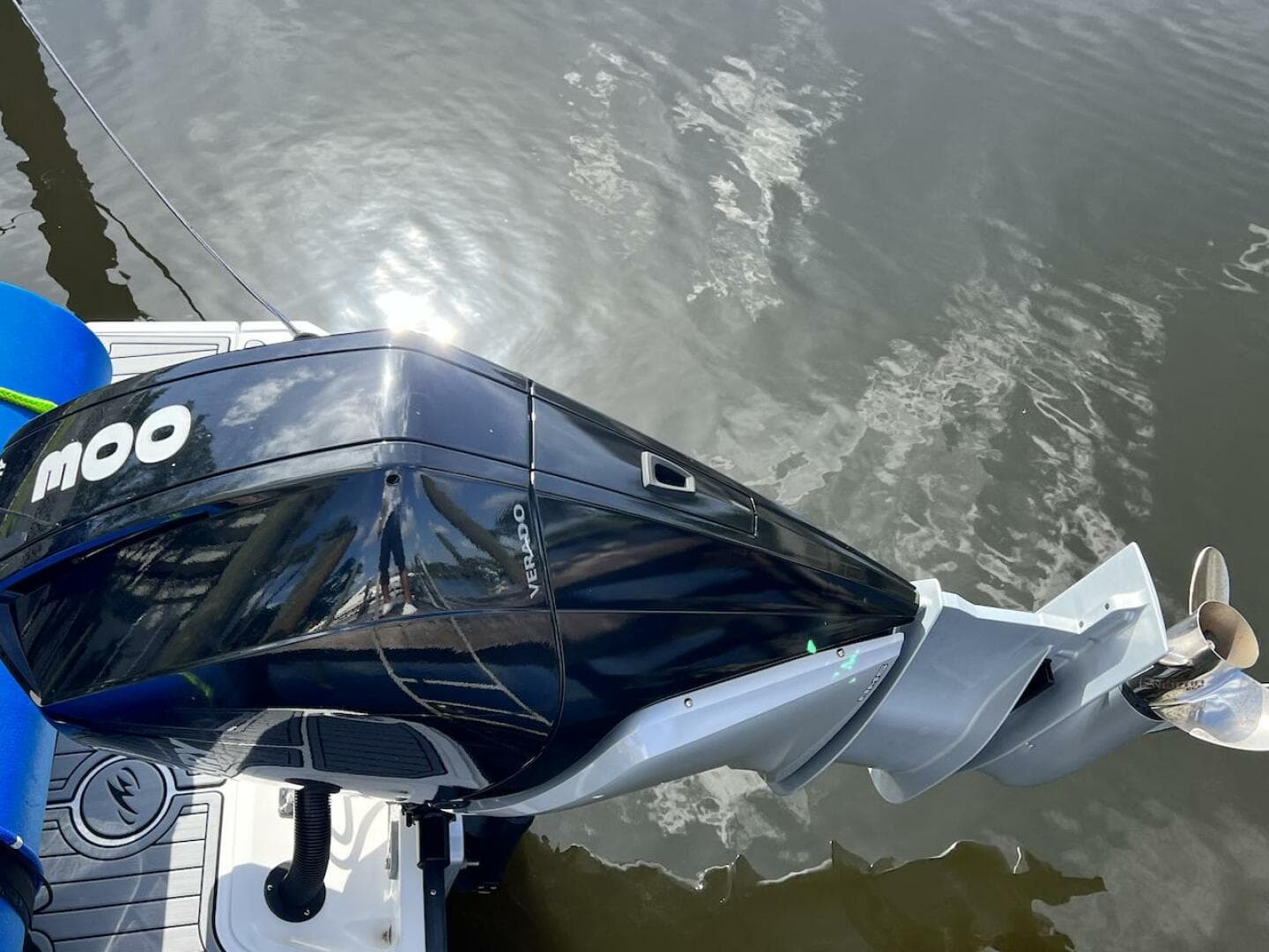 Monterey M-45 2022 outboard motor on a boat in water.