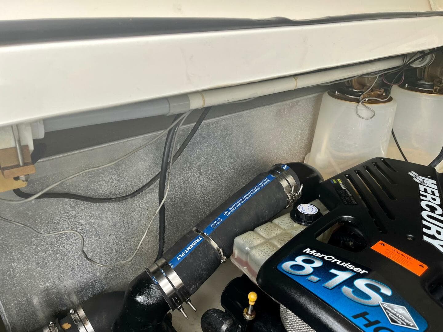 Engine compartment of a 2003 Regal Commodore 3860 with MerCruiser 8.1S engine.