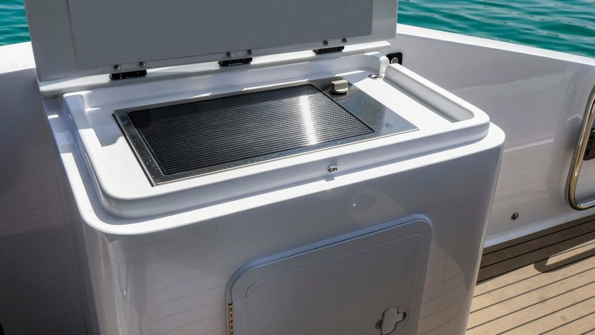 2024 Oryx 379 boat grill station on deck.