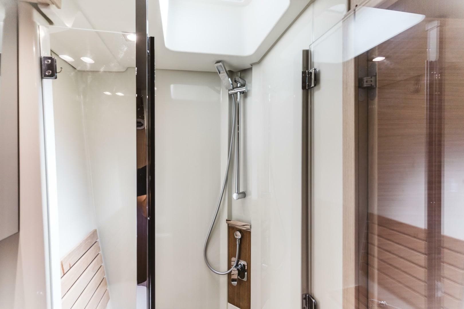 Luxurious shower area in 2015 Beneteau Monte Carlo 5 yacht.