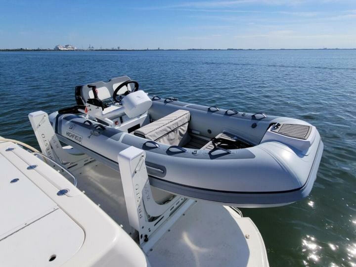 Inflatable dinghy on a 2006 Sea Ray 52 Sedan Bridge yacht.