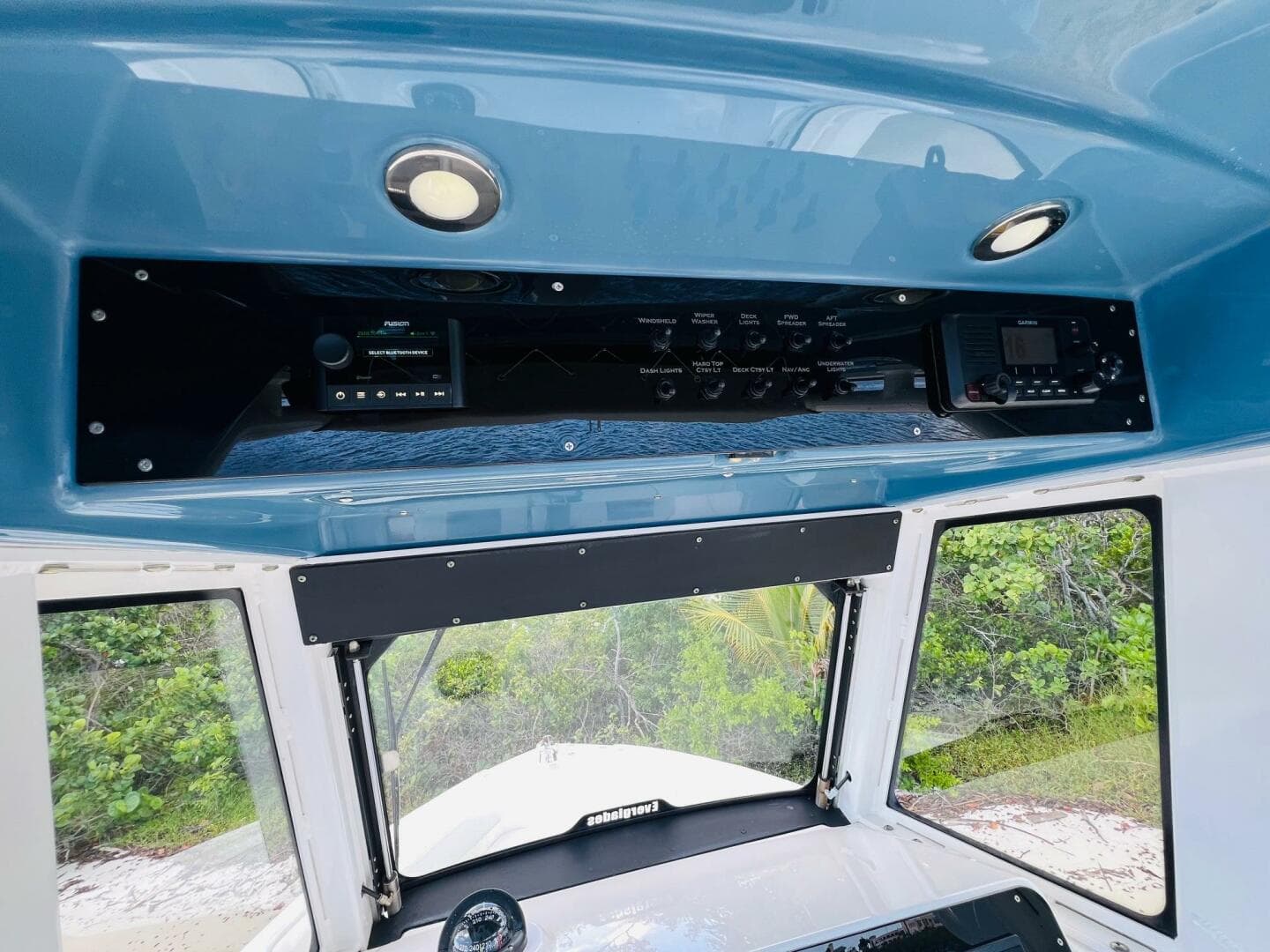 2012 Everglades 295 Center Console dashboard with control panel and navigation equipment.