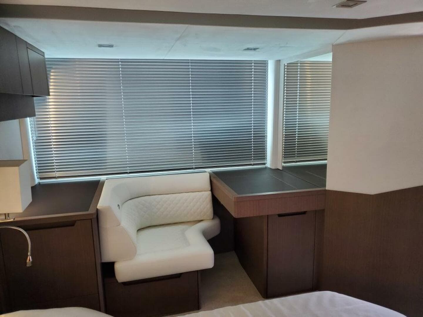 Interior seating area of 2020 Galeon 500 Fly yacht with modern design.