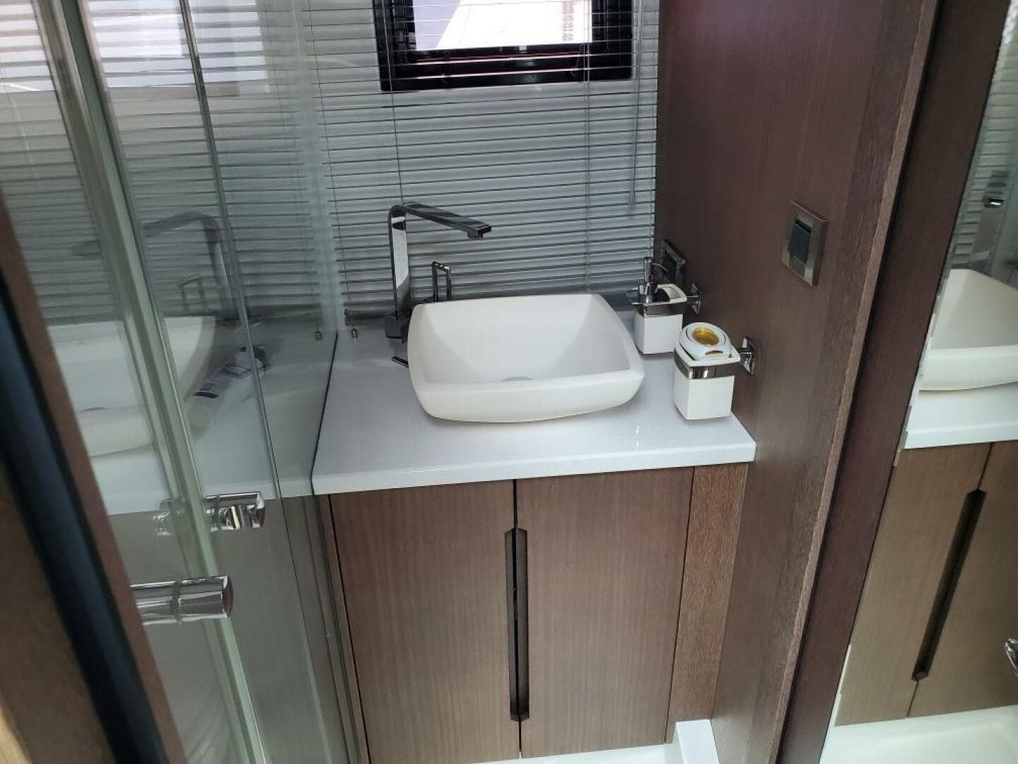 Modern bathroom sink in 2020 Galeon 500 Fly yacht.