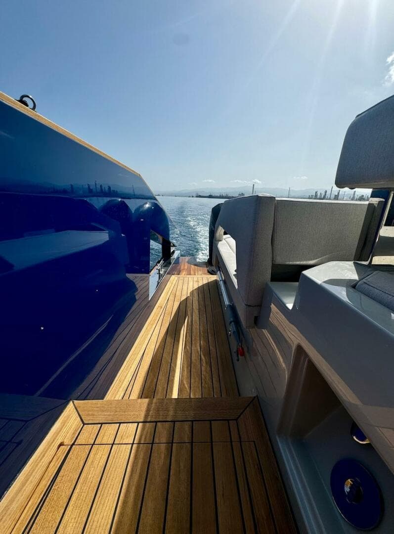 Aicon Audace 50 yacht deck, 2025 model, with sleek design and ocean view.
