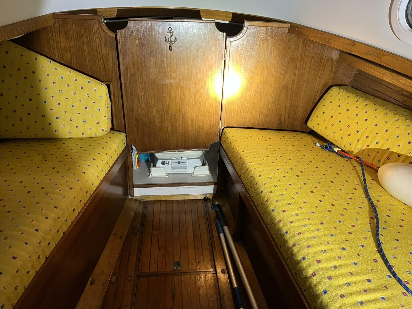 Tristan forward cabin head swinging door closed