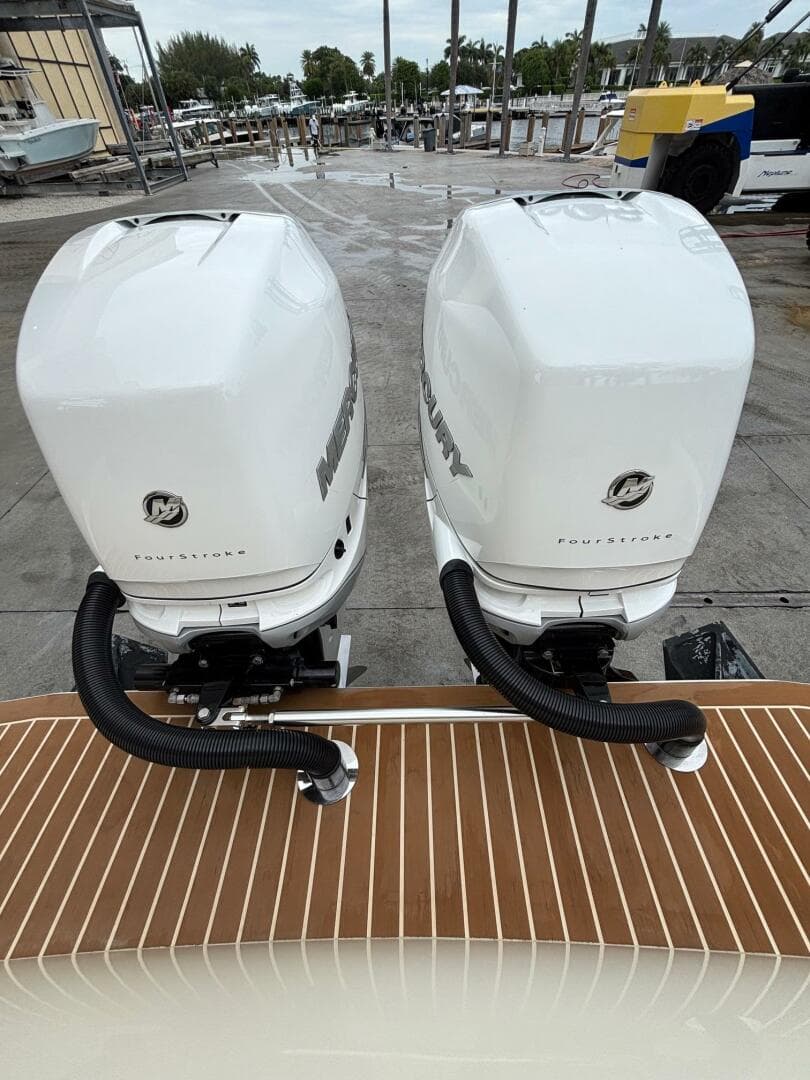 Twin Mercury FourStroke engines on a 2013 Statement 35 Center Console boat.
