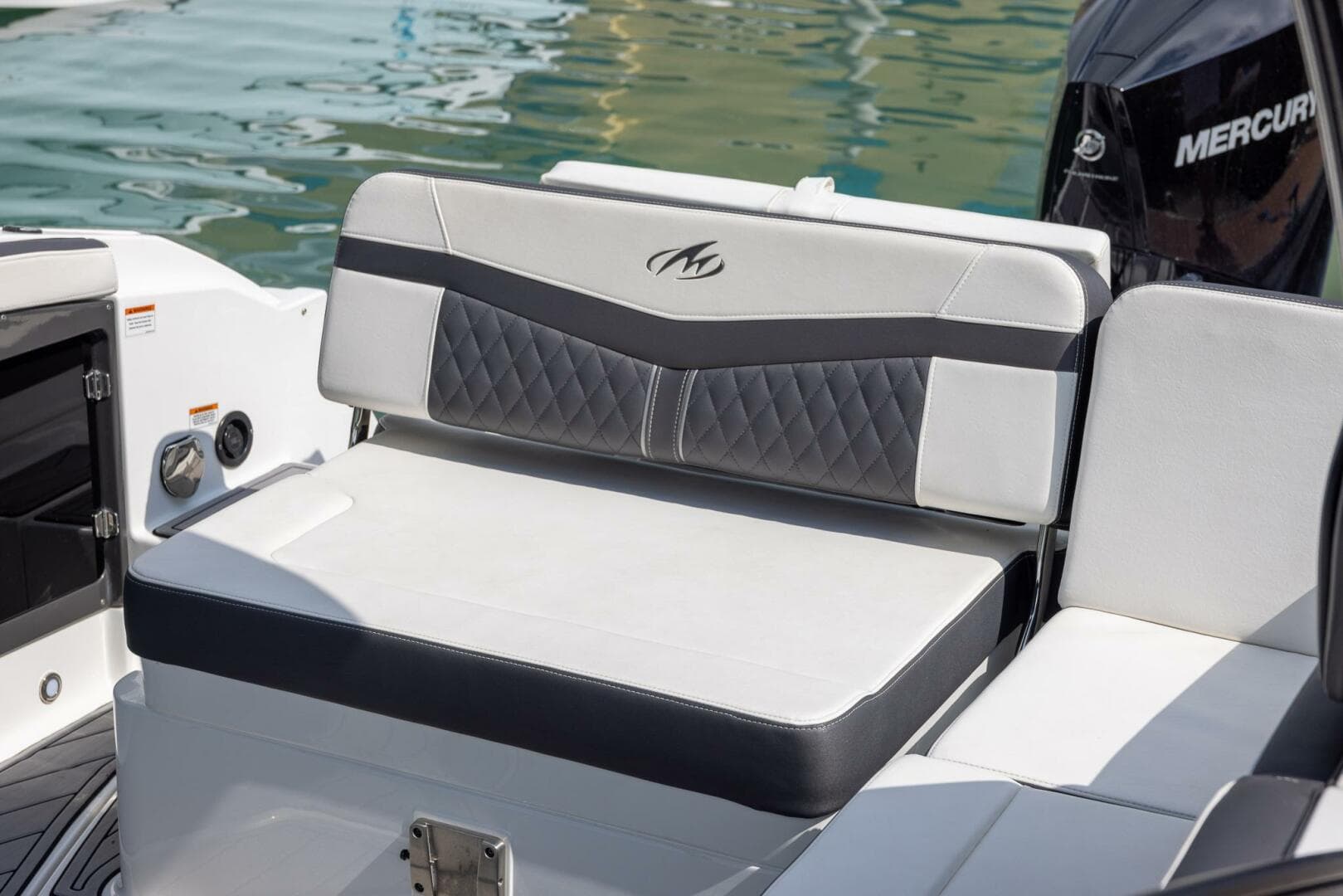 2023 Monterey 255 Super Sport boat seat with stylish upholstery and sleek design.