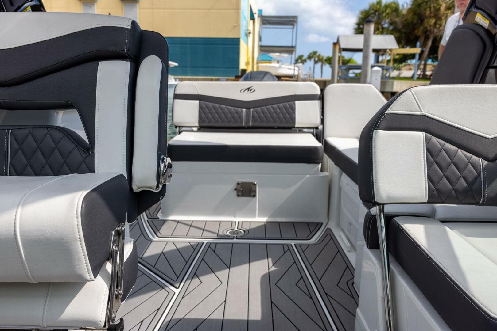 2023 Monterey 255 Super Sport boat interior with stylish seating and modern design.