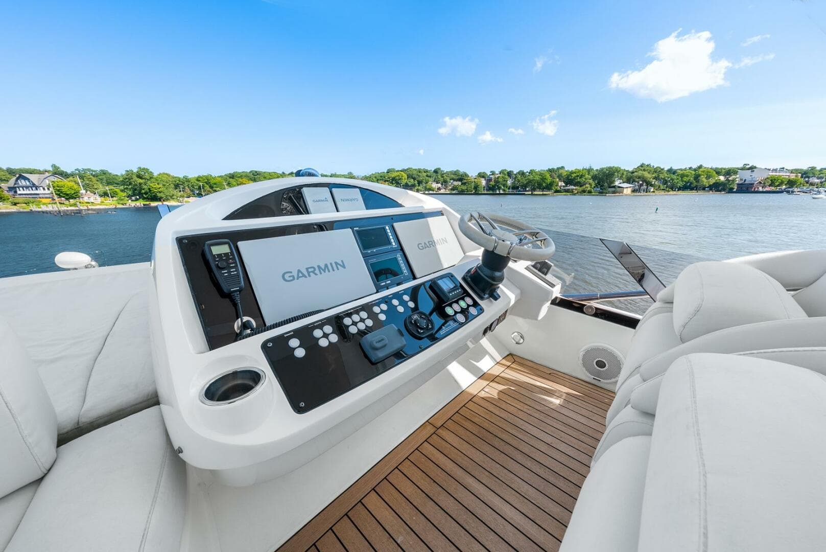 Control panel of 2016 Sunseeker Manhattan 65 yacht with Garmin navigation system.