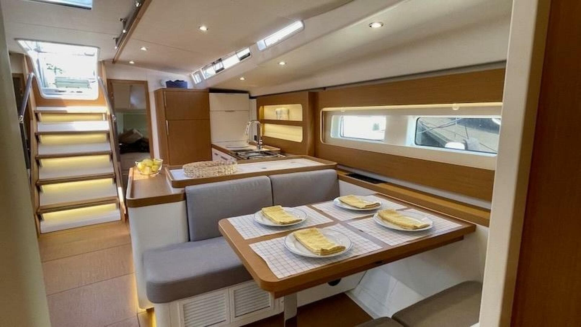 2020 Beneteau First 53 salon table set for 4