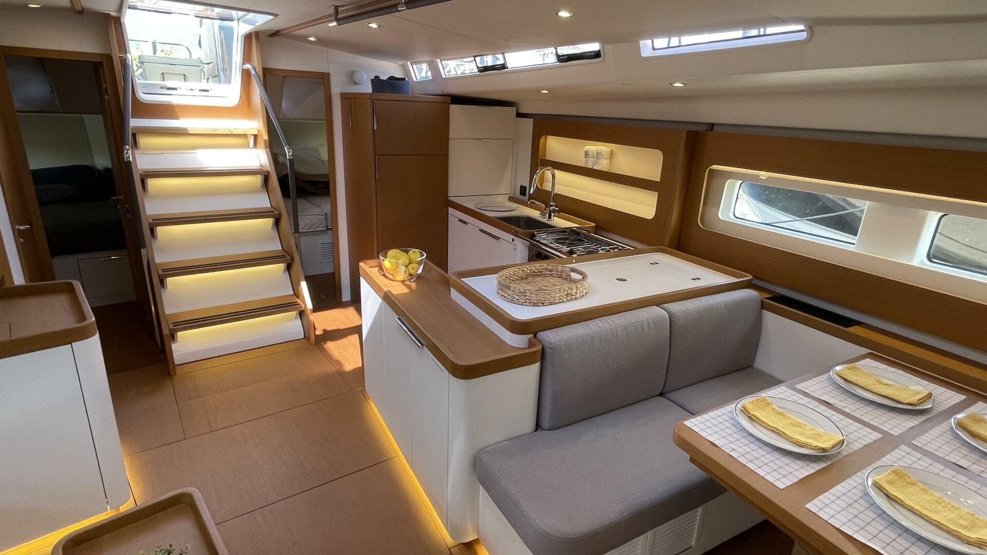 2020 Beneteau First 53 galley and salon 