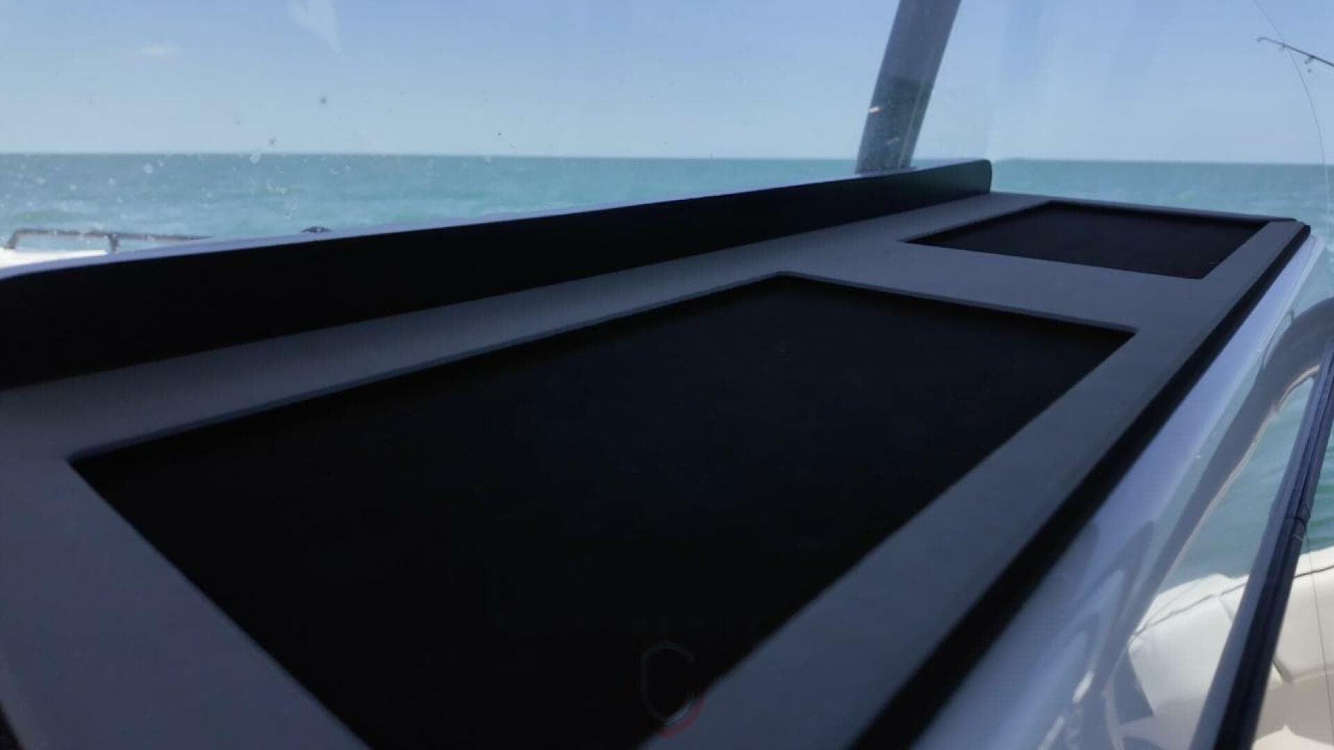 2023 CG Boat Works 35 M-Series dashboard with ocean view.