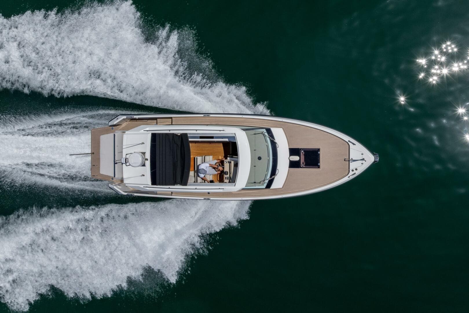 2023 Delta Powerboats 33 Coupe London Calling underway from above