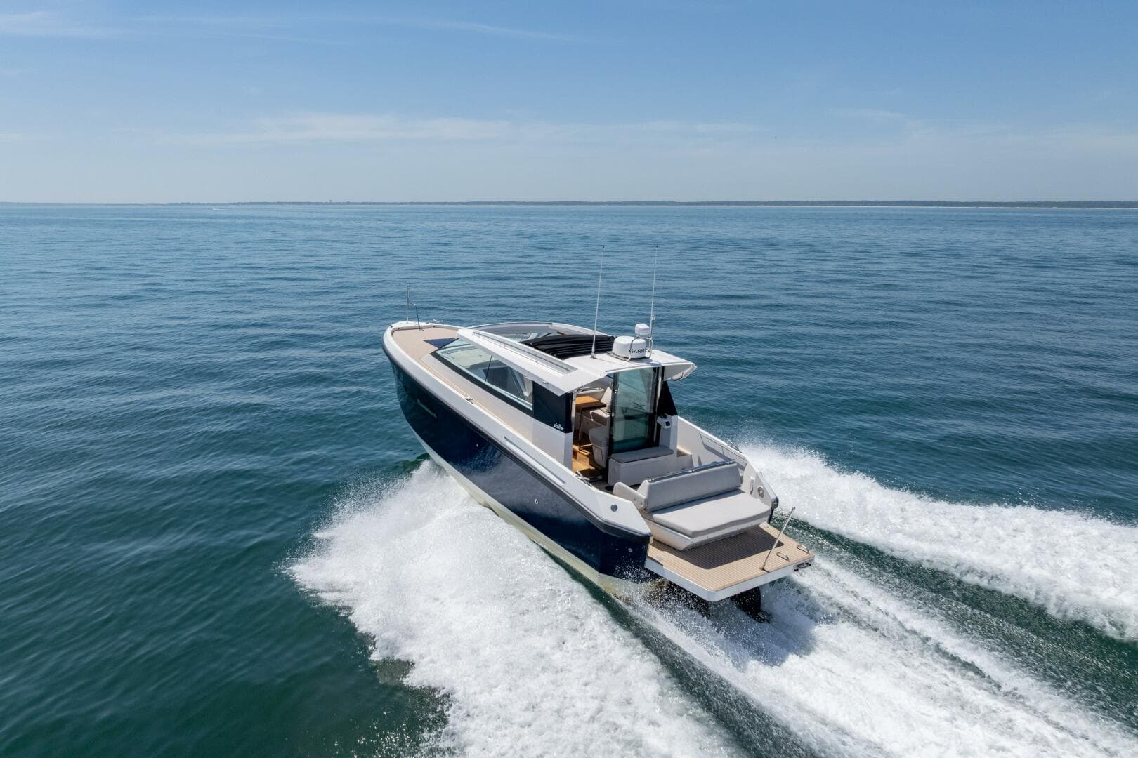 2023 Delta Powerboats 33 Coupe London Calling port hind quarter