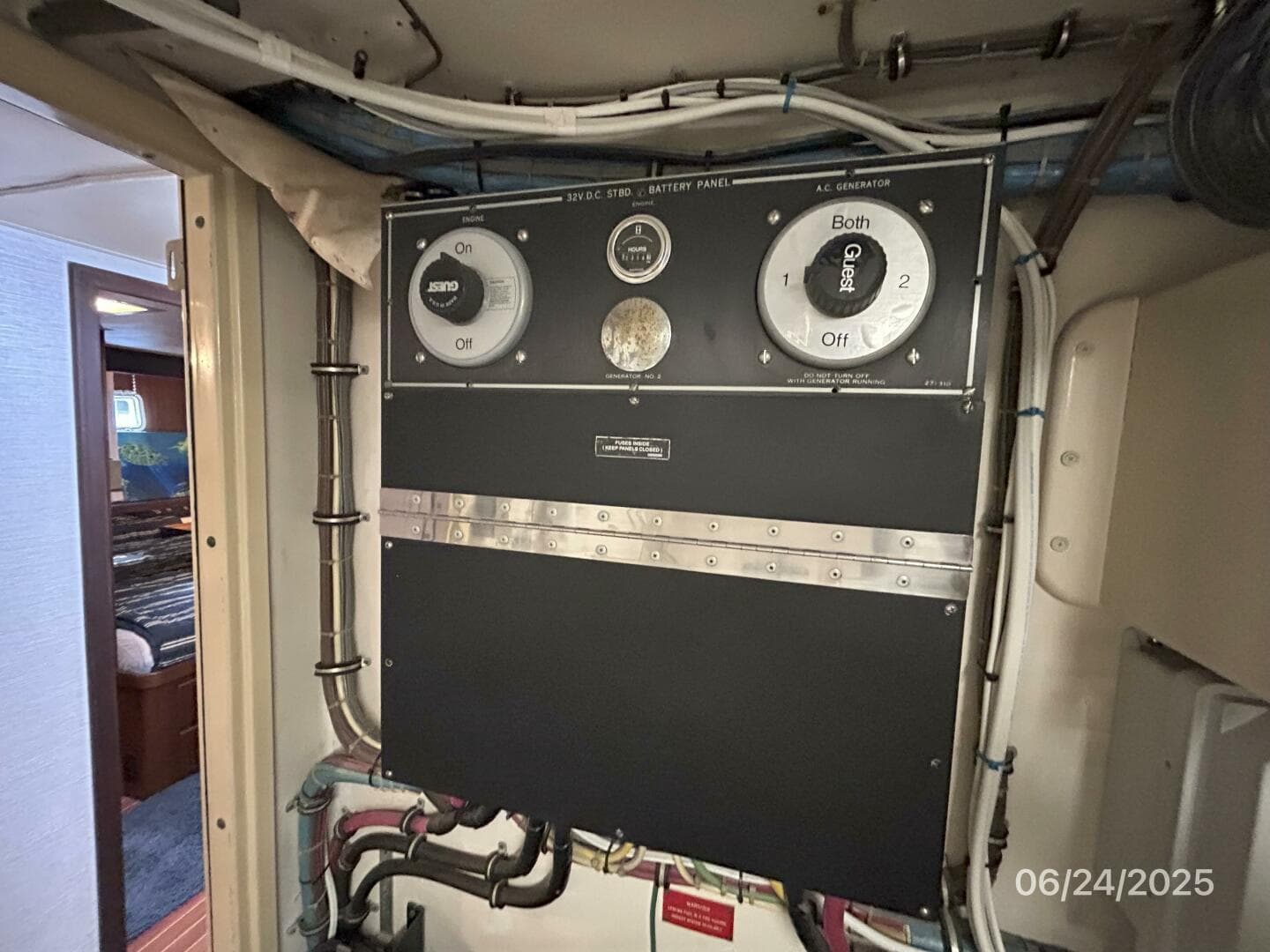 63' Hatteras starboard engine room electrical panel