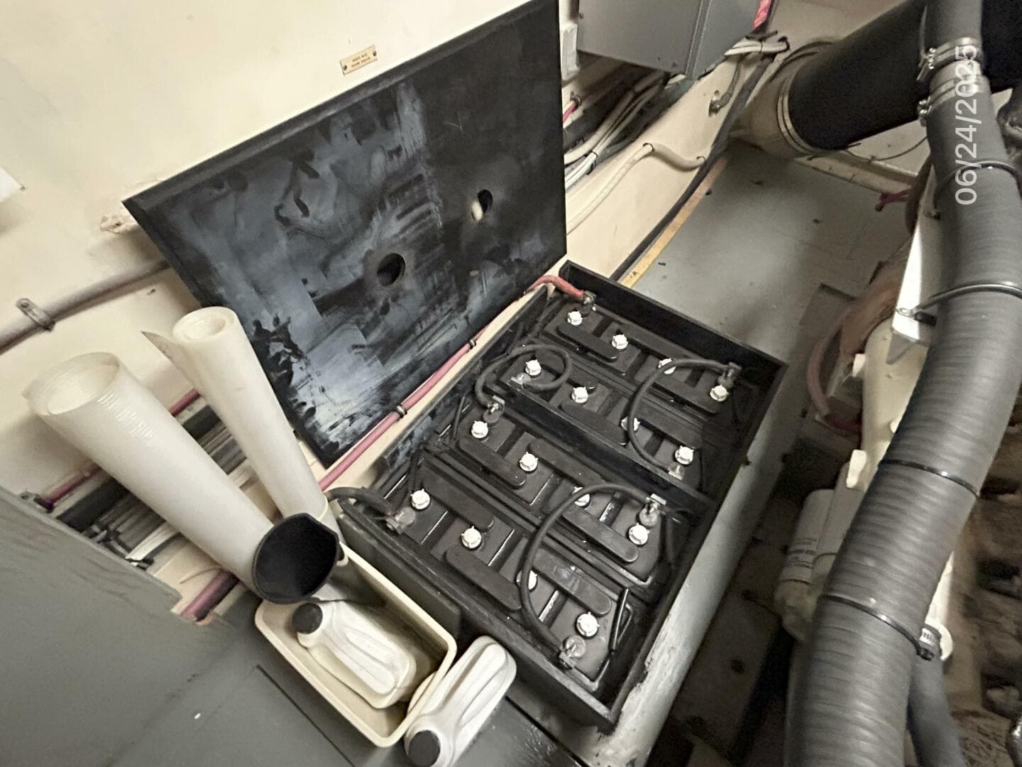 63' Hatteras starboard engine room battery bank