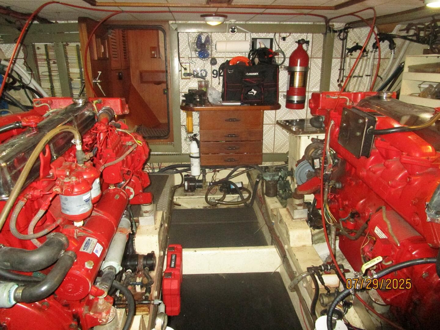 44' DeFever engine room forward