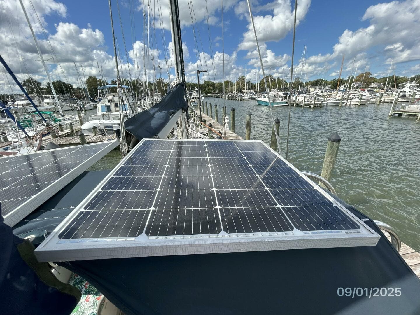 40' Nauticat starboard forward solar panel
