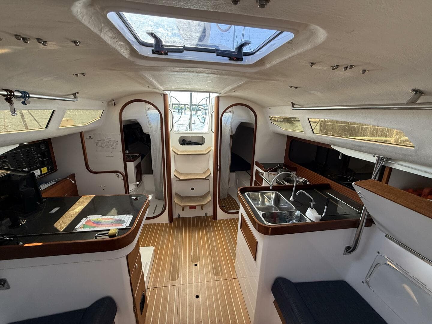 2018 J/121 Alchemy salon and galley looking aftward