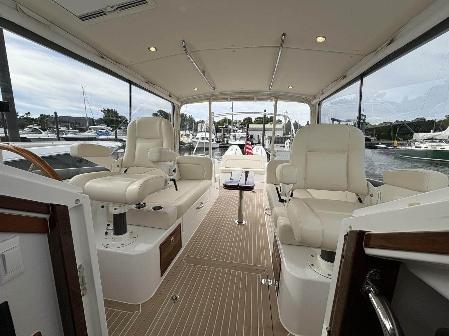 2023 MJM 35 helm seating looking aftward