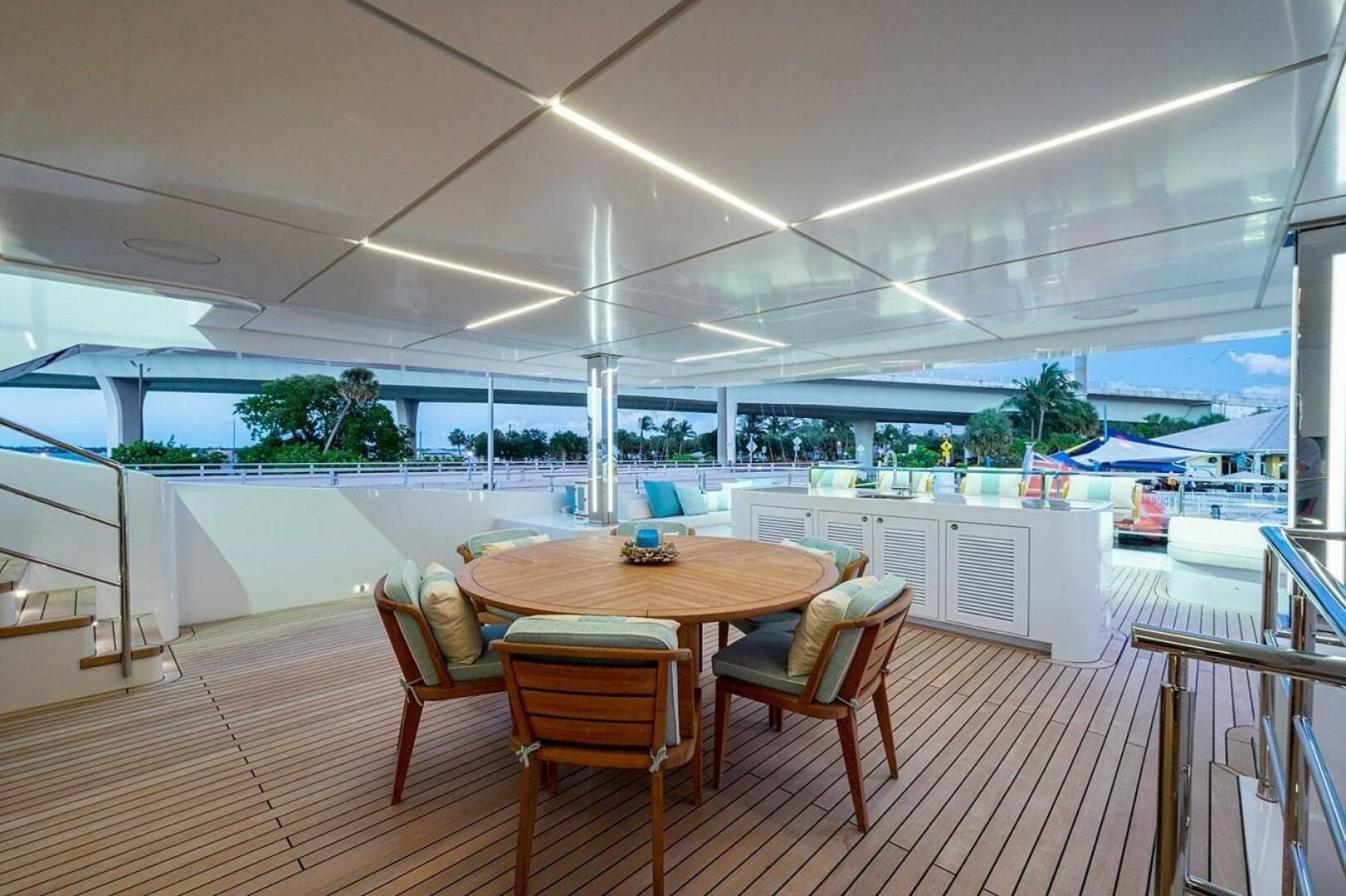 Luxurious 2020 Majesty 140 yacht deck with elegant seating and modern design.