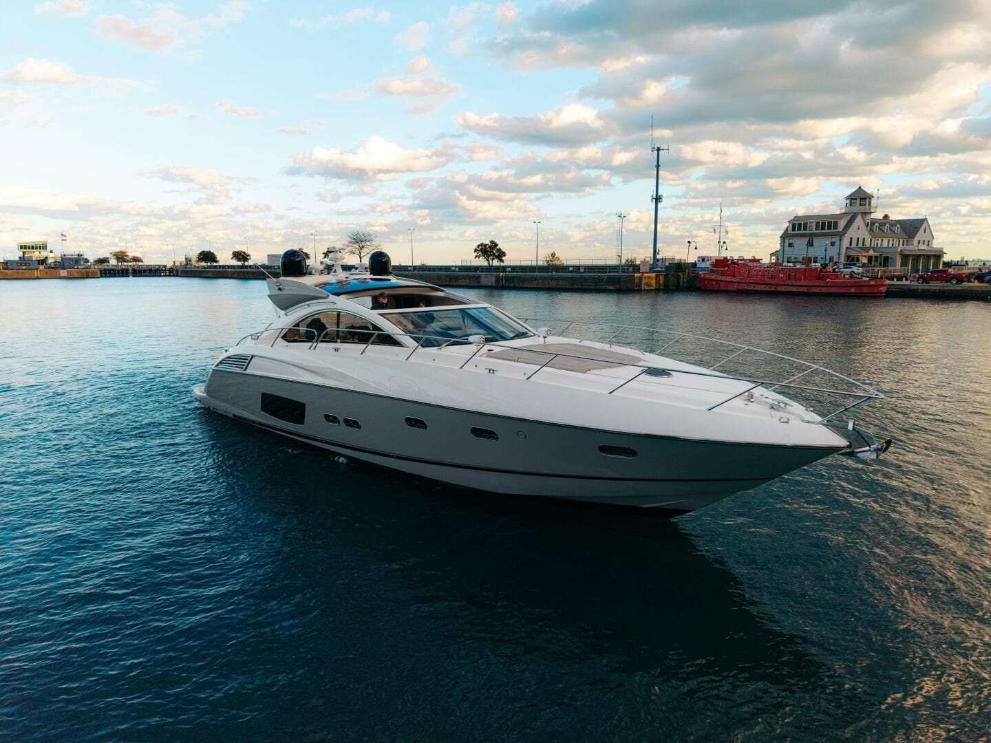 2014 Sunseeker Predator 60 drone shot of bow