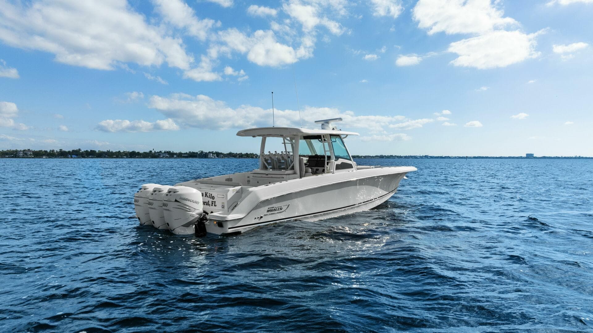 2019 Boston Whaler 380 Outrage 'Lima Kilo' - Profile Stern 3/4 Starboard