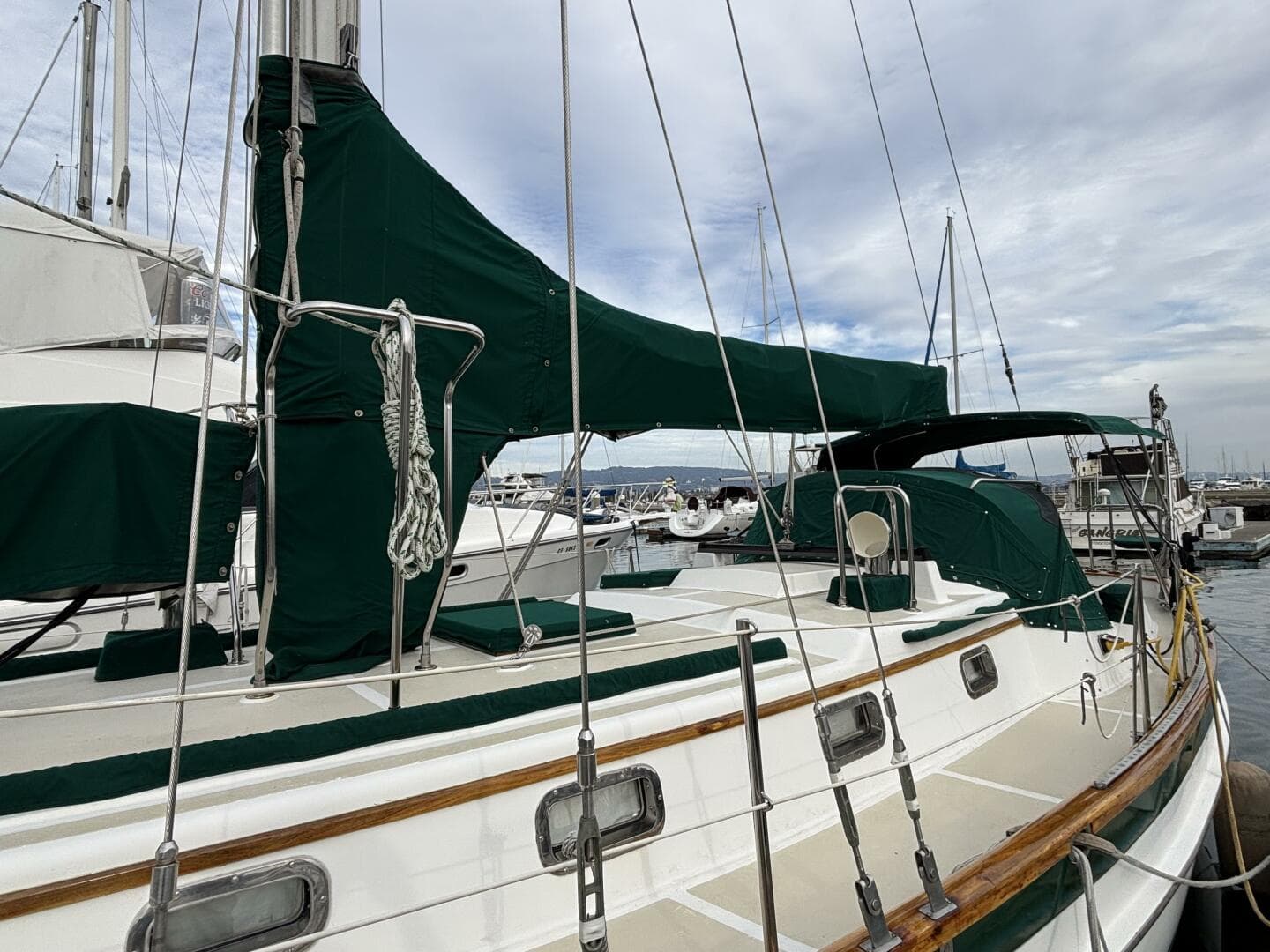 Safety pulpit, mainsail and dorade