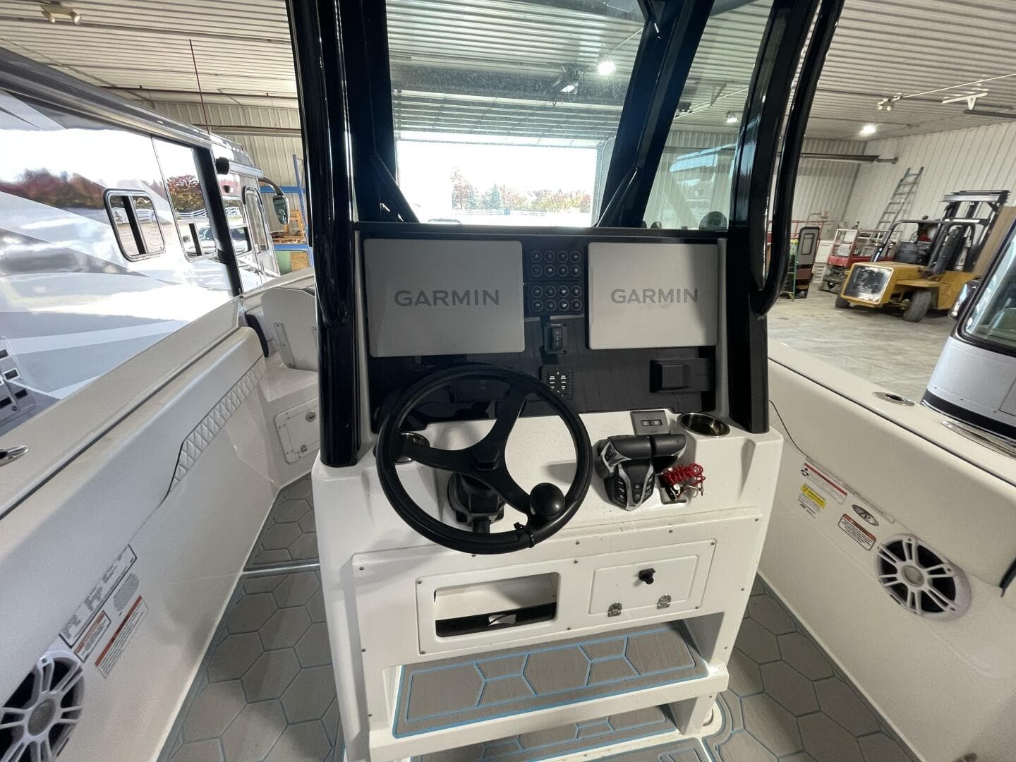 Dual Garmin Helm Electronics and Steering Console Setup