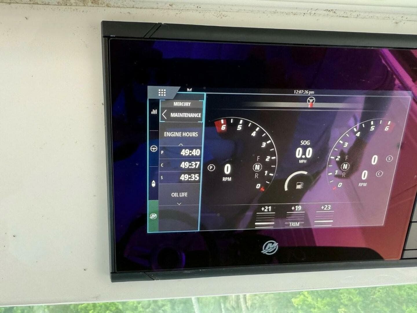 Dashboard Display Of 2024 Tiara Yachts 38 LS Showing Engine Hours And RPM Gauges