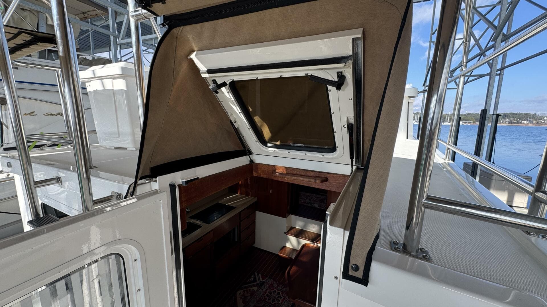 Salon Entry with Dutch Door Open & Bimini
