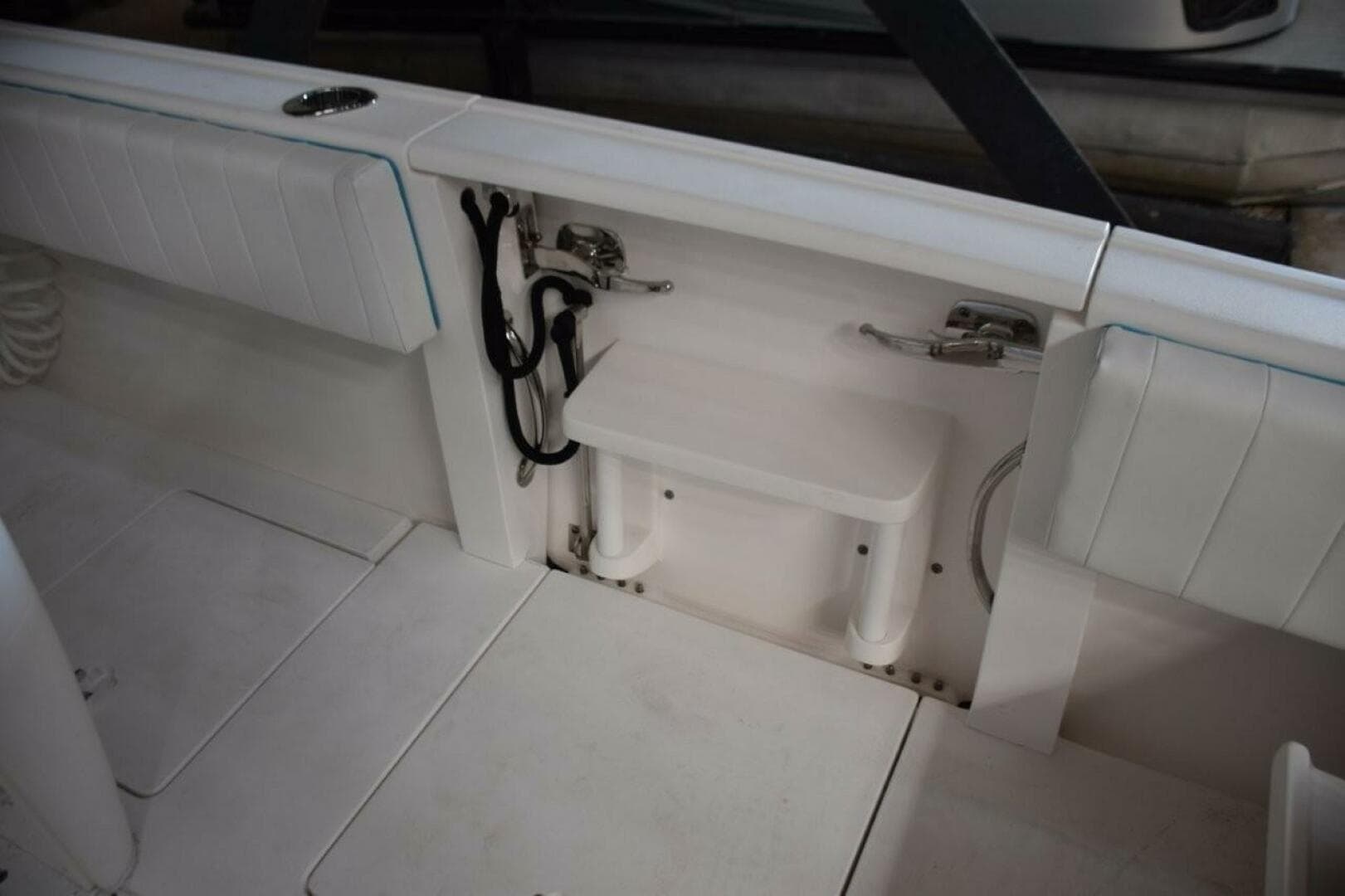 Fold Down Transom Door With Stainless Grab Rails To Sides Of Opening.