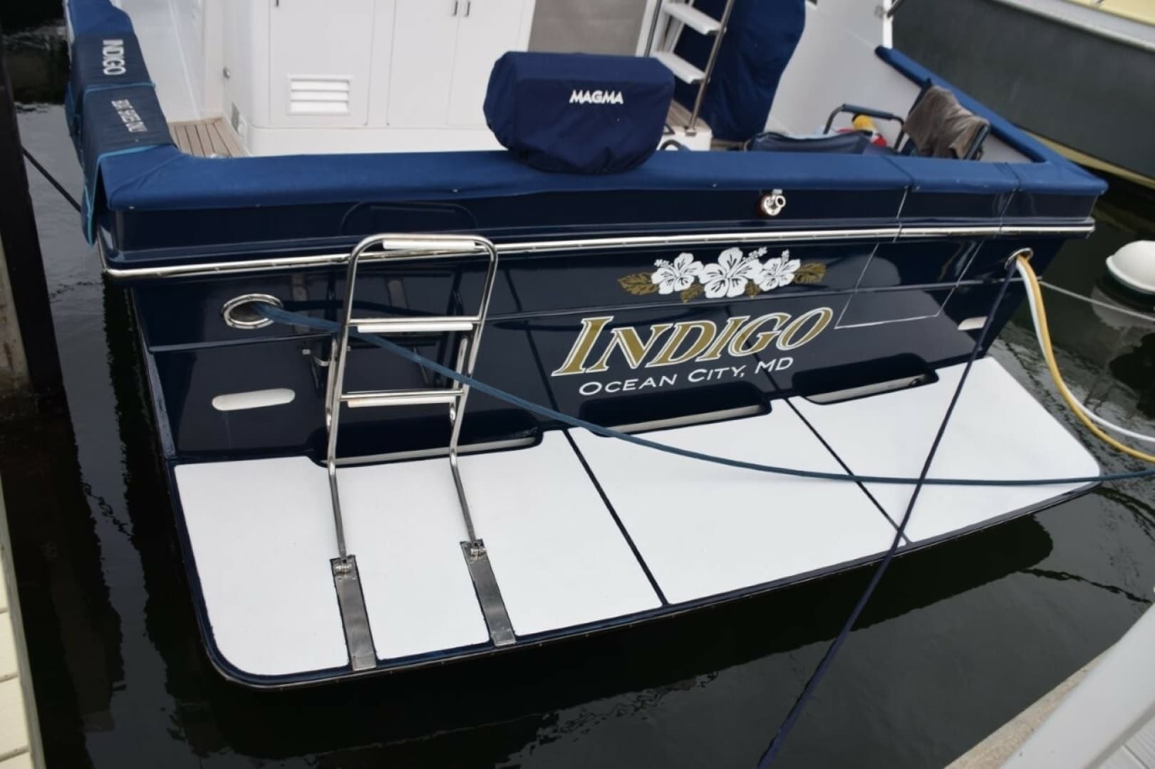 Fiberglass Swim Platform With Swim Ladder, INDIGO