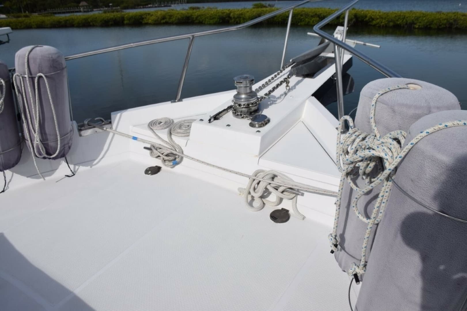 Pulpit And Electric Windlass With Two Mounted Anchors And Rode, Fender Storage Racks