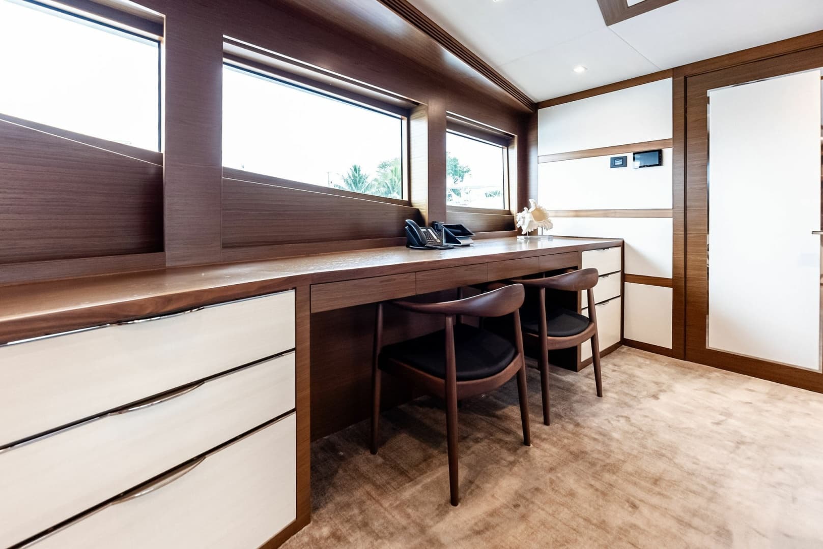 Desk area in library, starboard side