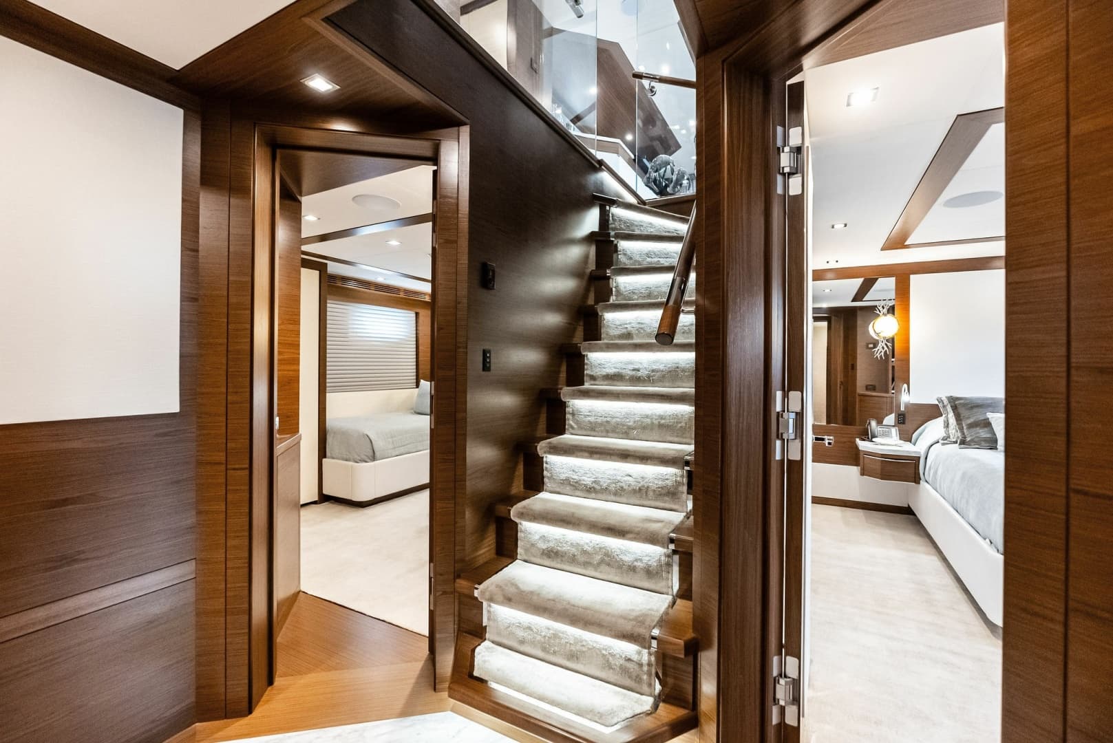 Stairs below, aft guest staterooms