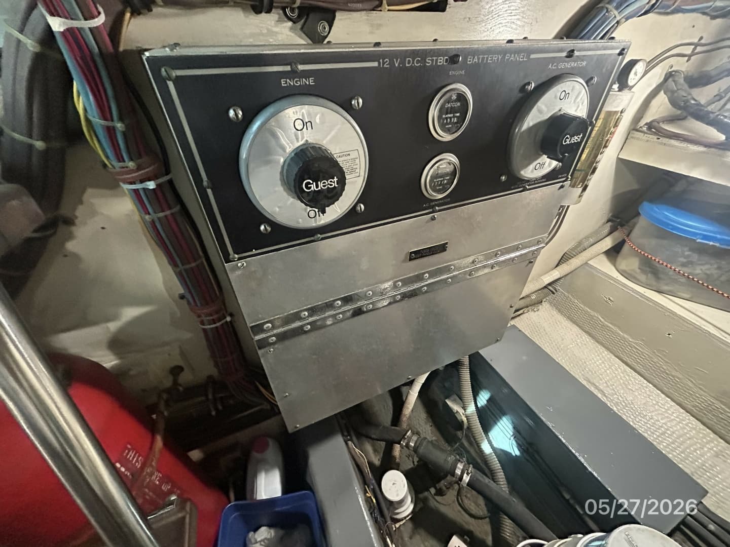 42' Hatteras engine room starboard electrical panel
