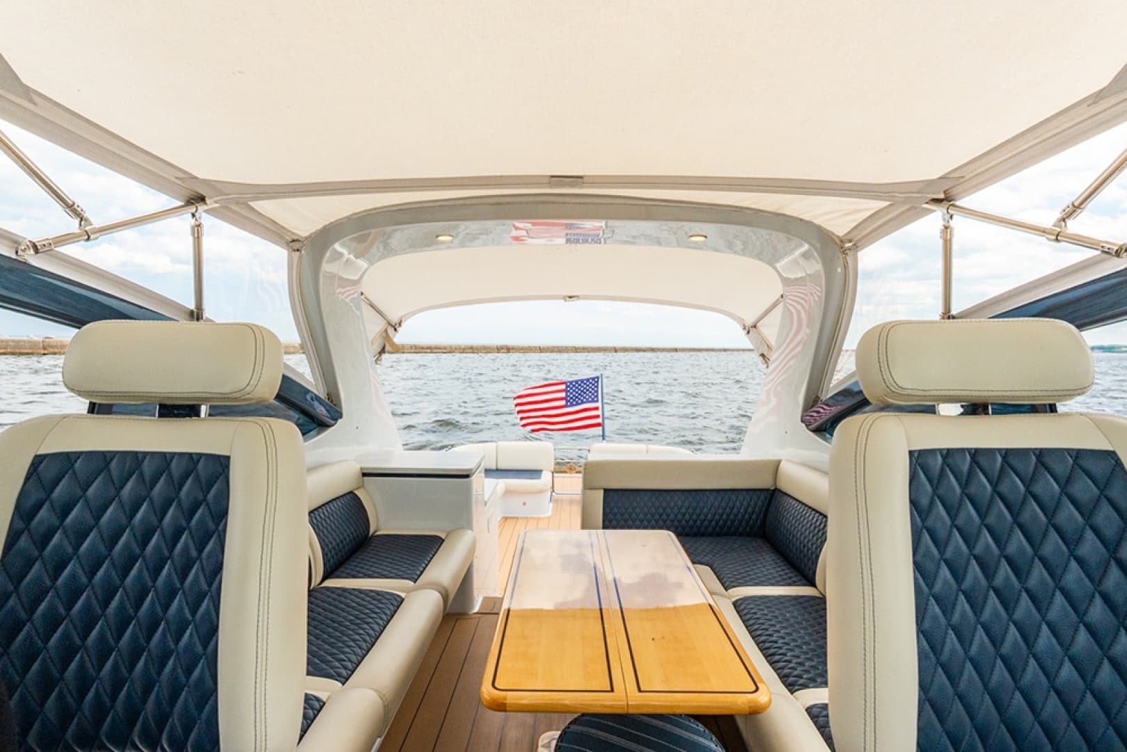 Upper salon looking aft (with the top up)