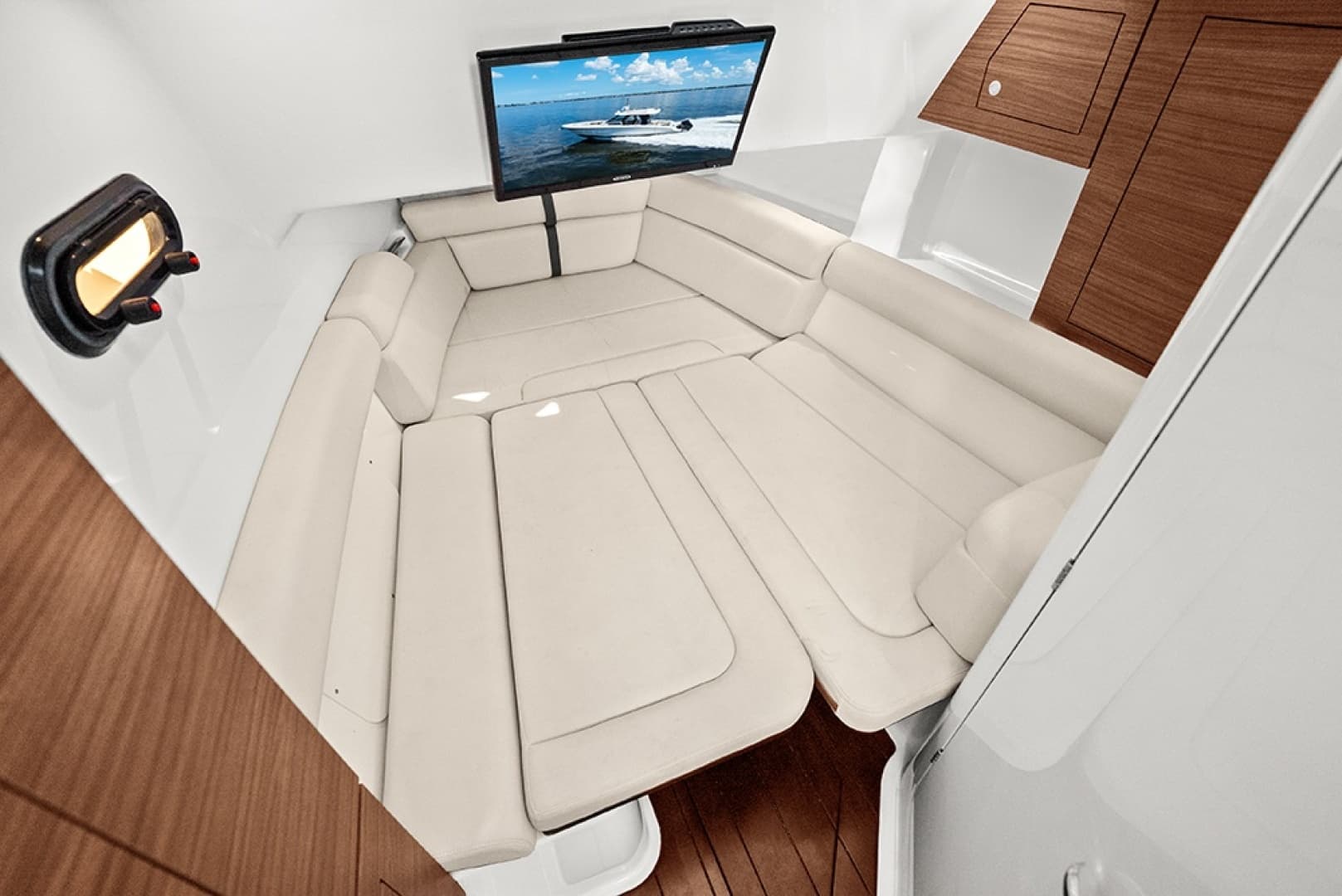 Cabin opposing seating converted to berth