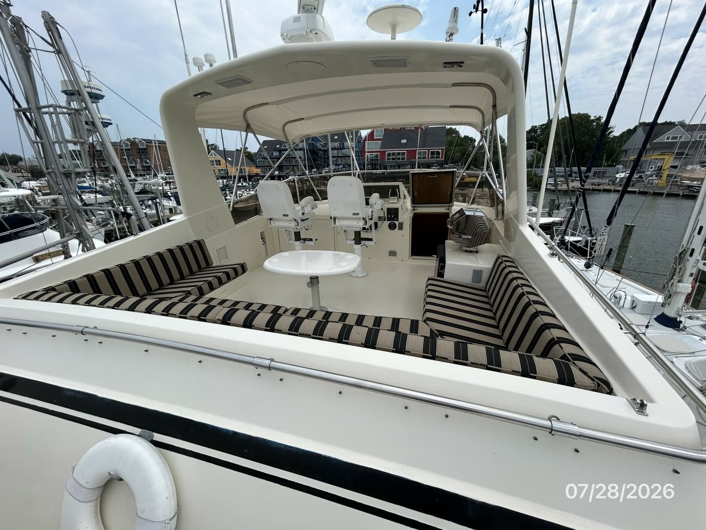 54' Hatteras flybridge forward
