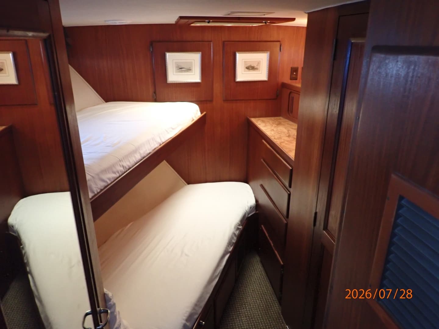 54' Hatteras forward guest stateroom