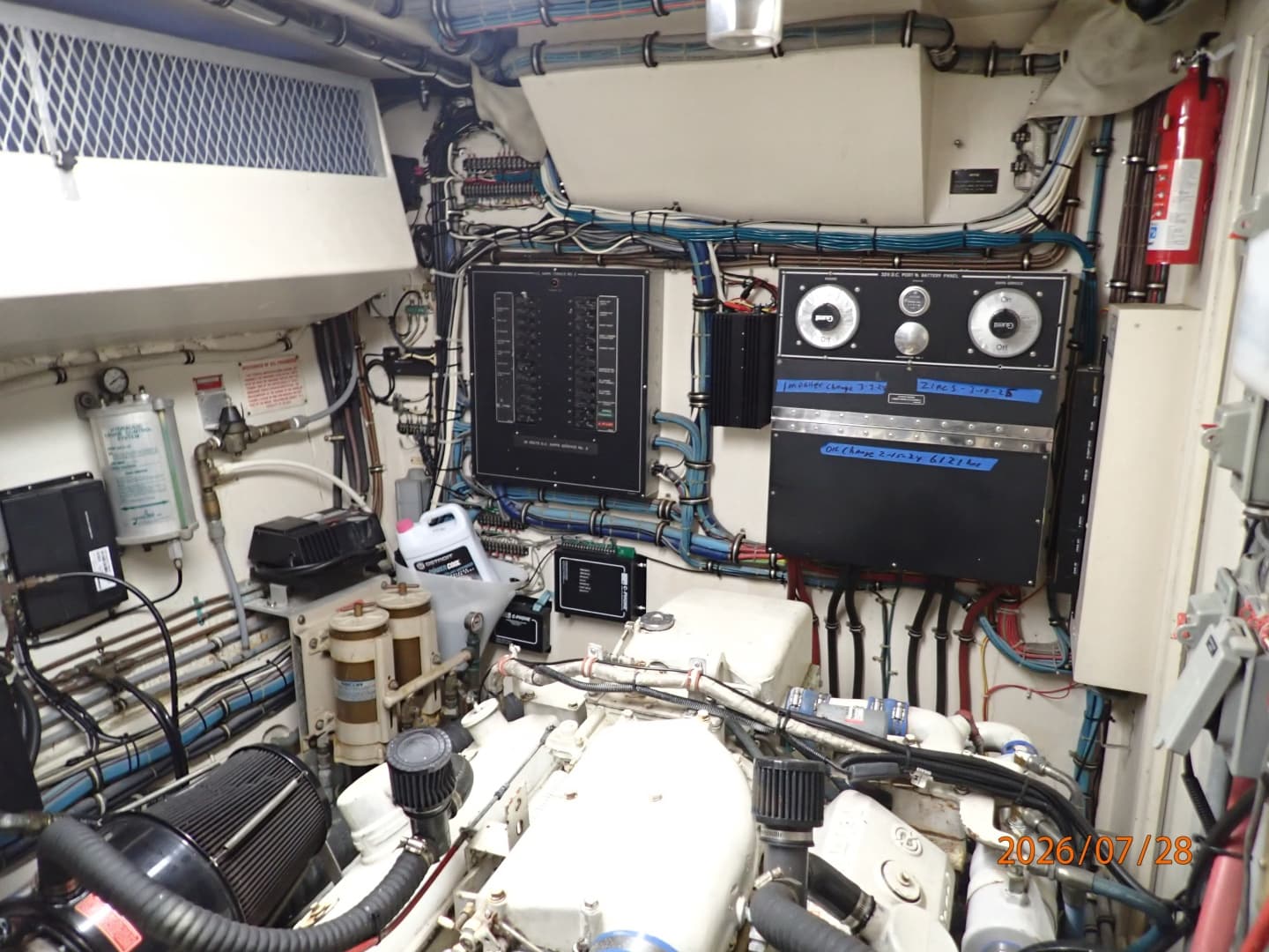 54' Hatteras port engine room forward